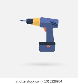 Hand drill tool icon flat design template, Isolated Flat icon of a screwdriver with a shadow on a white background. Vector eps10 illustration