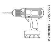 Hand drill tool iconretro flat design template, outline cordless icon, black lineart vector ilustration isolated on white background