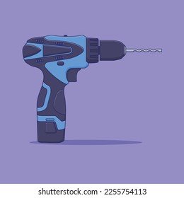 Ilustración del icono del vector de taladro manual con contorno para elemento de diseño, imágenes prediseñadas, web, página de aterrizaje, etiqueta, cartel. Estilo de dibujo plano