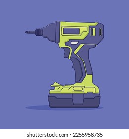 Hand Drill Vector Icon Illustration with Outline for Design Element, Clip Art, Web, Landing page, Sticker, Banner. Flat Cartoon Style