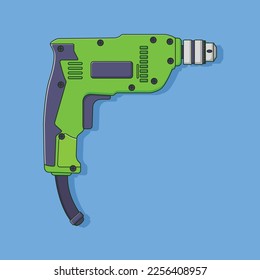Hand Drill Vector Icon Illustration with Outline for Design Element, Clip Art, Web, Landing page, Sticker, Banner. Flat Cartoon Style