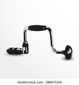 Hand drill. Vector illustration. Black and white view.