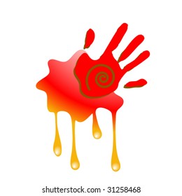 hand with dripping (coil cutout on hand)