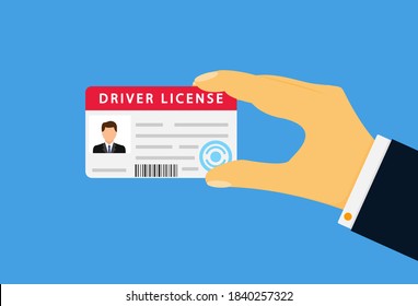 Mano con licencia de conducir. Identificación. Icono de licencia del conductor. Tarjeta de identidad, datos personales