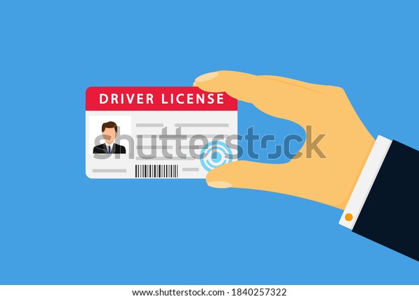 Hand with a driver\'s\
license. Identification. Driver\'s license icon. Identity card,\
personal data