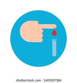 hand with drop of blood block and flat style vector illustration design