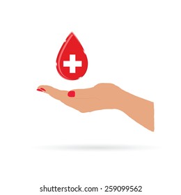 hand with drop blood color vector