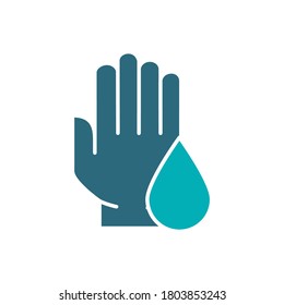 Hand with drop colored icon. Hygiene, cleaning supply, hand disinfection symbol
