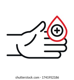 Hand and drop with cross line bicolor style icon design of Medical care and covid 19 virus theme Vector illustration