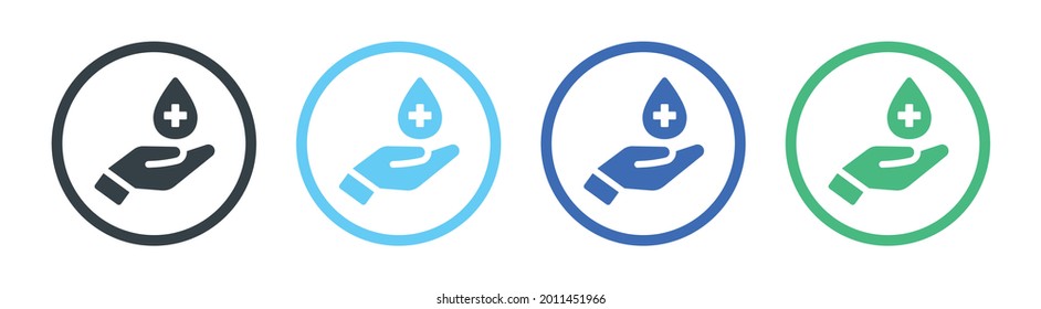 Hand with drop of disinfectant icon. Hand sanitizer sign. Vector illustration