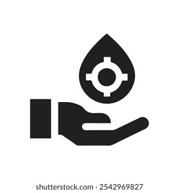 Hand with drop icon on white background