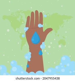 hand with drop on green background