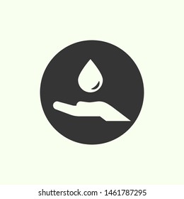 Hand and drop, Save water icon. New trendy hand and drop vector illustration icon.