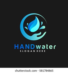  Hand and Drop Water Logo, icon and Sign Vector in Purity and Clean Concept with Color option on  Black background