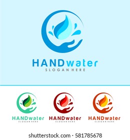 Hand and Drop water Logo, icon and Sign Vector in Purify and Clean Concept With Color Option