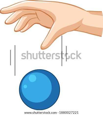 Hand dropping blue ball for gravity experiment illustration