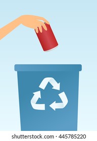Hand dropping a can into the recycling bin