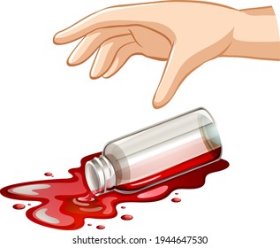 Botella de vidrio de caída de mano para ilustración de experimento de gravedad