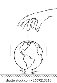 Mano que cae el globo en el fondo blanco, rebote, prueba de gravedad. Objeto cayendo. Newton idea ley universal. Escuela, experimento de lección de educación. Peso y masa. Inercia, movimiento. Física