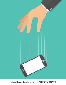 Hand Dropping Mobile Phone Concept. Hand With Falling Smartphone