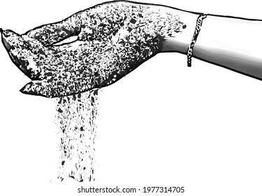 Hand Dropping Sand Or Water Illustration Vector