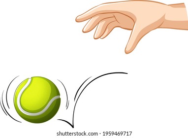 Hand dropping tennis ball for gravity experiment illustration