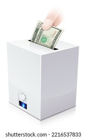 A Hand Drops A 20 Dollar Bill Into A Gas Boiler Like A Piggy Bank Isolated On A White Background (isolated)