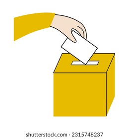 The hand drops the voting ballot into the ballot box. The concept of democracy and elections. Line flat vector illustration