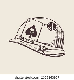 Hand drow style american soldier helmet for print   design  Vector illustration 
