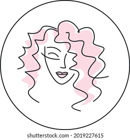 Hand drown abstract logo style illustration of a young woman's face. Vector stylish original graphics portrait with beautiful young attractive girl model for design. Fashion, style, beauty.