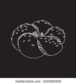 Hand Drown Bakery Products. Retro Vector Food Illustration Bagel Sketch. Vintage Design. Doodle. Breakfast.