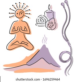 Hand drown Body and mind enlightenment vector elements for spa 