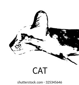 Hand drown cat profile. Vector illustration