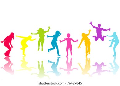 Hand drown children colored silhouettes