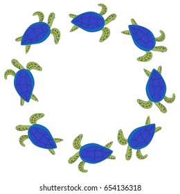 Hand Drown circle illustration. Frame of turtles