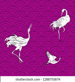hand drown crane with ornament  east style illustration