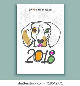 Hand drown dog, symbol of  2018 year. Happy new year greating card.