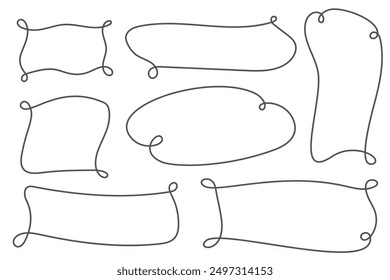 Marco de doodle ahogado a mano. Borde de esbozo de línea. Formas de garabatos ovalados y rectangulares. Cuadrados y cuadros de contorno de elipse. Ilustración vectorial decorativa sobre fondo blanco.