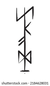 Hand drown full editable norse bindrune symbol with meaning of Skadi.