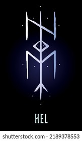 Hand drown full editable norse bindrune symbol with meaning of Hel.