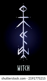 Hand drown full editable norse bindrune symbol with meaning of Witch.