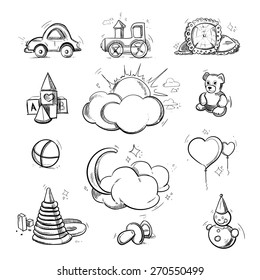 hand drown icon set with toys