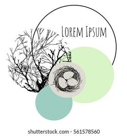 Hand drown illustration of bird nest with eggs. Design for poster, card, invitation, placard. Vector illustration eps10