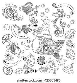 Set Seashells Marine Animals Vector Illustration Stock Vector (Royalty ...