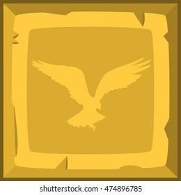 Hand drown old gold ingot tile with eagle emblem. Vector illustration