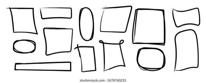 Hand drown rectangle and oval grunge frame. Rectangle and oval scribble shapes. Square and ellipse outline boxes. vector illustration on white background.