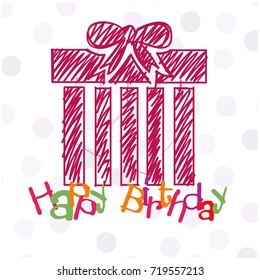 Hand drown red gift box, happy birthday, vector