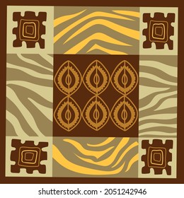 Hand drown seamless pattern with different ethnic colorful elements. Patchwork. Brown, yellow, gray colors. For the design of textiles, paper, notebooks, print packaging paper
