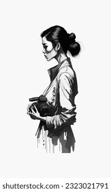 hand drown sketch vector a lady with camera