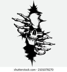 Hand drown skull design vector with two color black and grey.